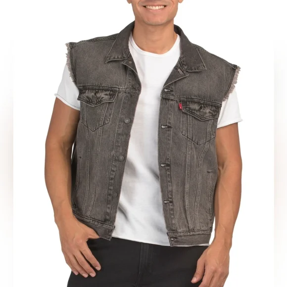 🖤🔹️Levi's® 🔹️men Black  Premium Relaxed Fit Trucker Vest - Picture 4 of 7